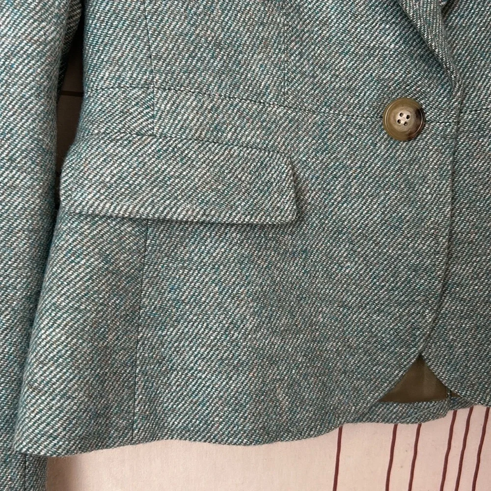 Talbots Petites Wool Blend Tweed Blazer Academia Office Preppy Festive Green 4P - Picture 7 of 14